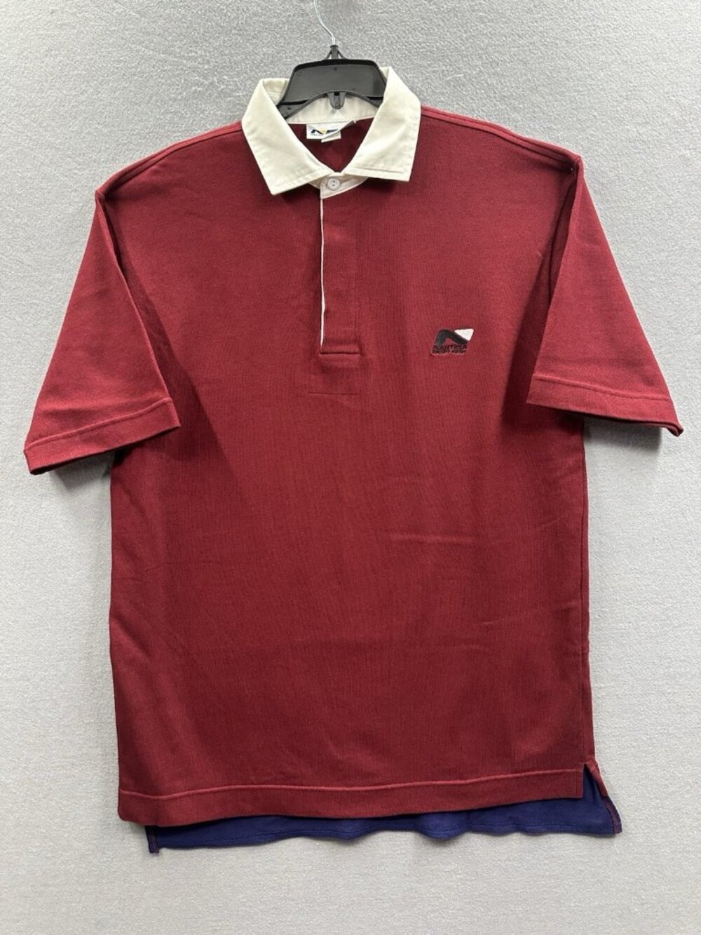 Nautica Men L Polo Shirt Sport Tech Burgundy White Collar VTG 90s Vibe Casual SS